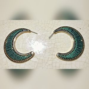 Sugarfix Baublebar green threaded and gold crescent moon earrings